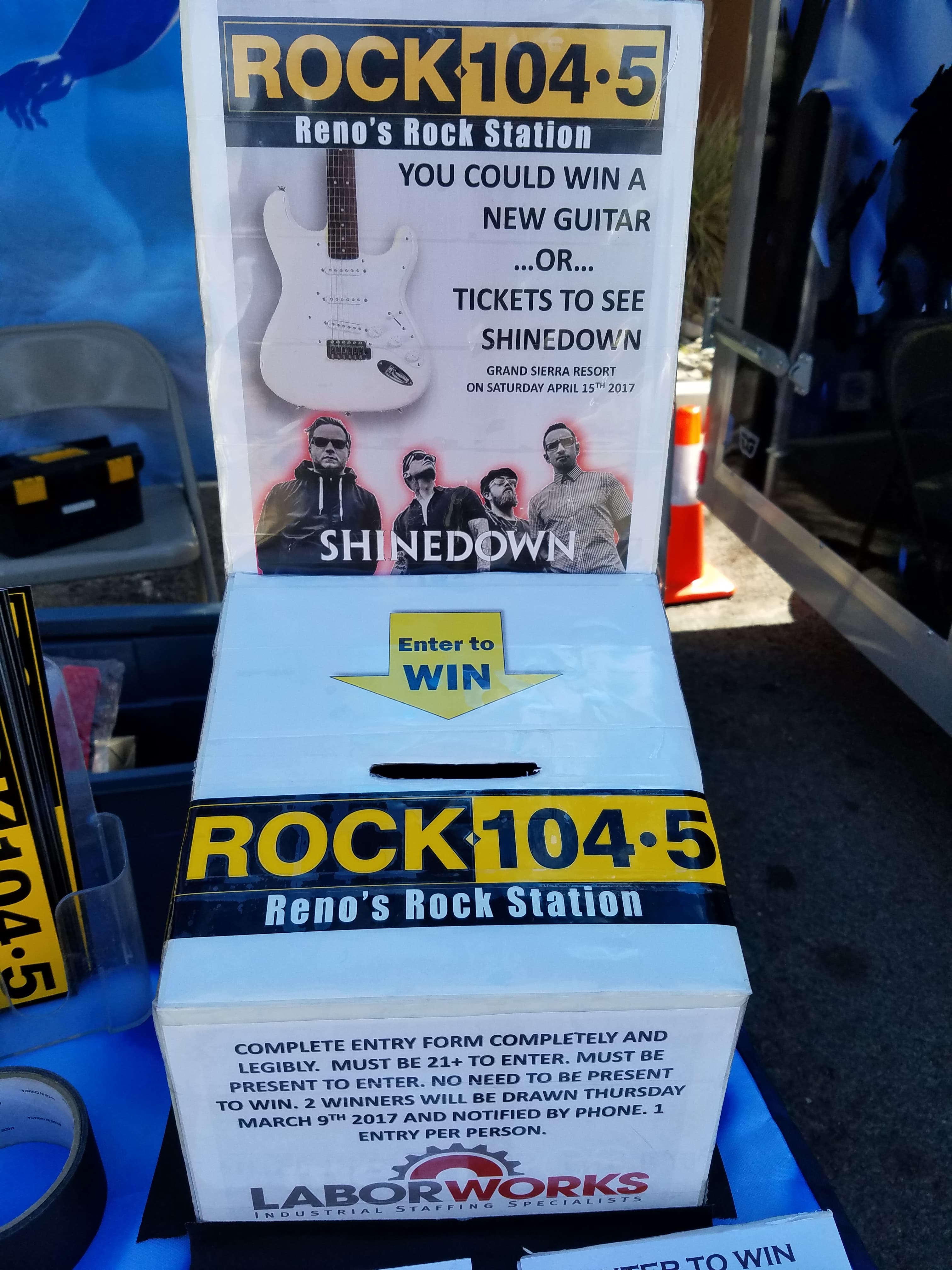 ROCK 104.5 enter-to-win box promoting Shinedown tickets at Grand Sierra Resort