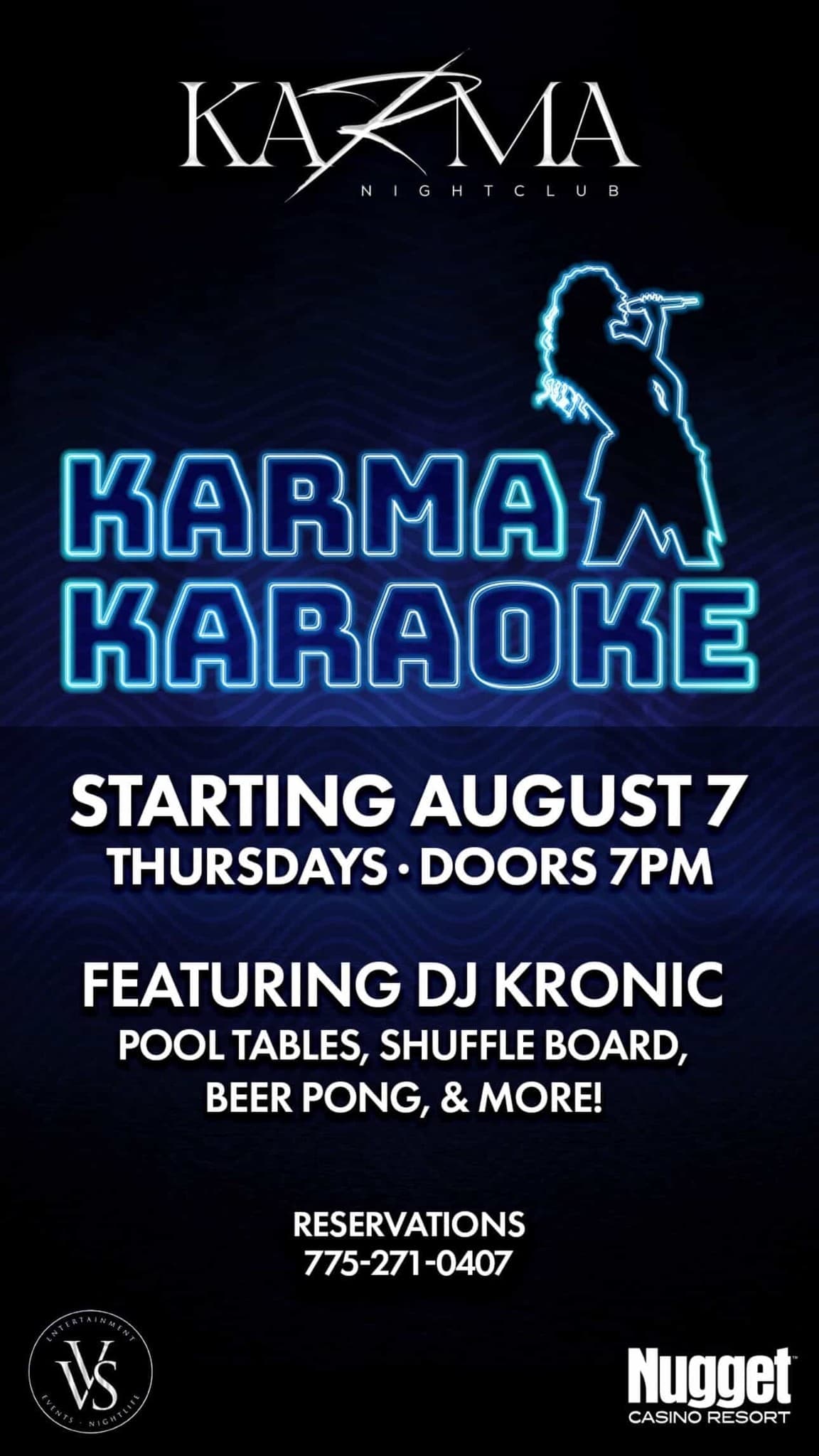 Promotional graphic for Kronik Karaoke at Karma inside Nugget Casino Resort